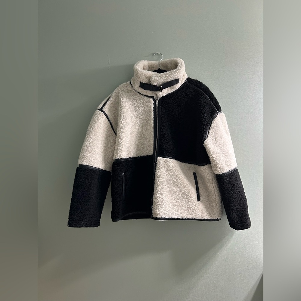 Elan faux fur Sherpa colour blocked coat - Picture 11 of 11